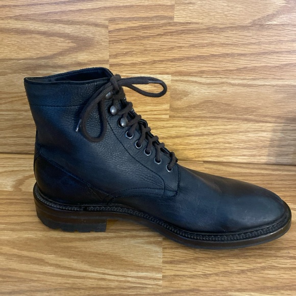 Frye Bowery Lace Up Boots Black Pebbled Leather Men’s 8.5 M Made in Italy - Picture 9 of 13